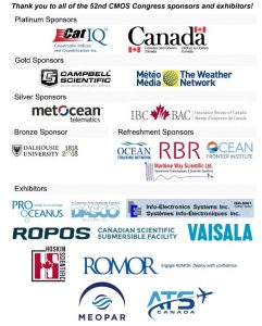 Image shows the logos of all of the CMOS congress sponsors and exhibitors