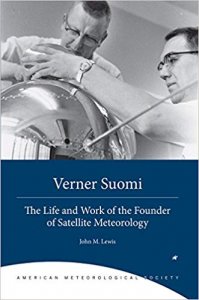 Cover of Verner Suomi book shows black and white image of man with a large metallic globe shaped instrument