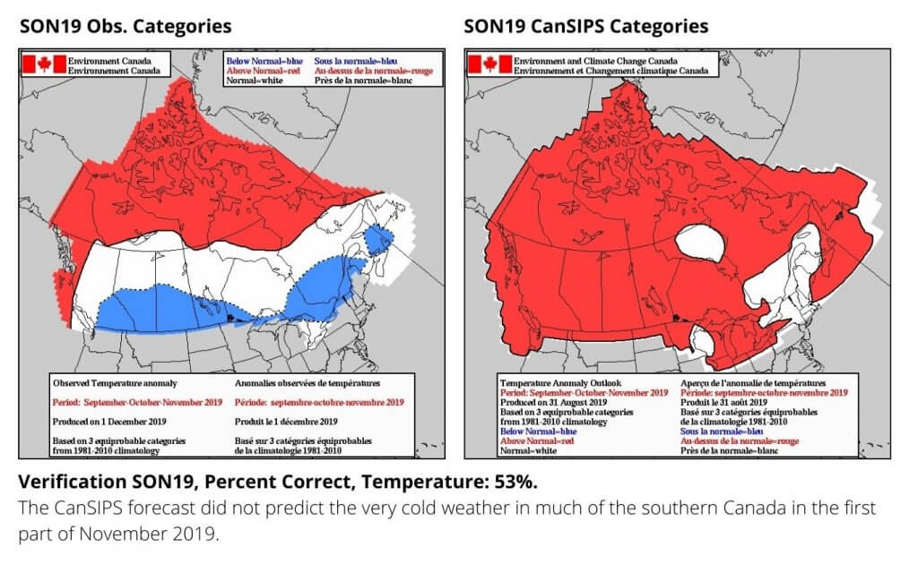 Maps showing the verification of the autumn forecast