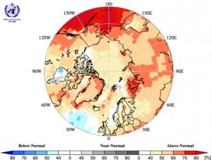 map showing circumpolar Arctic region and fluctuating heat