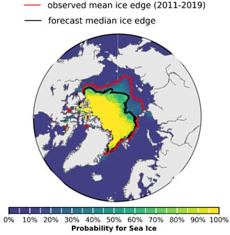 map of circumpolar Arctic region showing dark blue ocean area with yellow and green by the pole