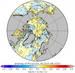 Map with polar view of sea ice