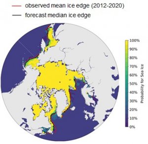 map of circumpolar North and sea ice in yellow