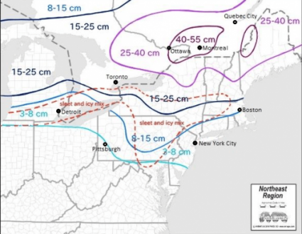 a weather map of eastern canada