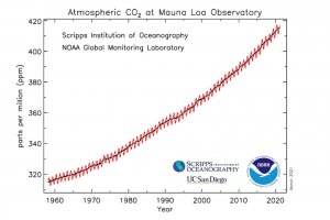 Graph with a red line of atmospheric co2